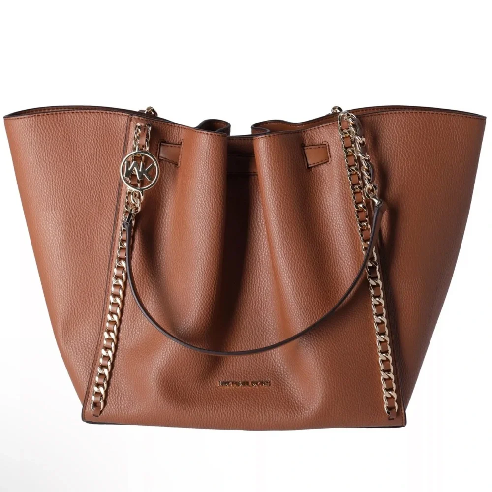 Michael Kors Mina Large East West Shoulder Bag Tote Luggage Pebbled Leather